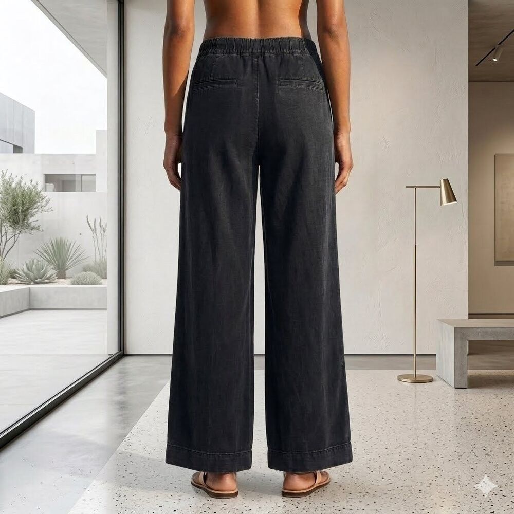 Free People Women's Wide-Leg Drawstring Trouser Pants Adjustable Black S 288992 - Picture 2 of 6
